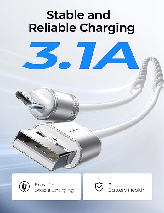 LISEN Coiled USB C Cable, 2 Pack for Android Auto & CarPlay Cable, Short USB A to USB C Cable Compatible with iPhone 17/16/15, Samsung Galaxy S25/S24/S23 A15/A14, Google Pixel 9/8, White 4FT