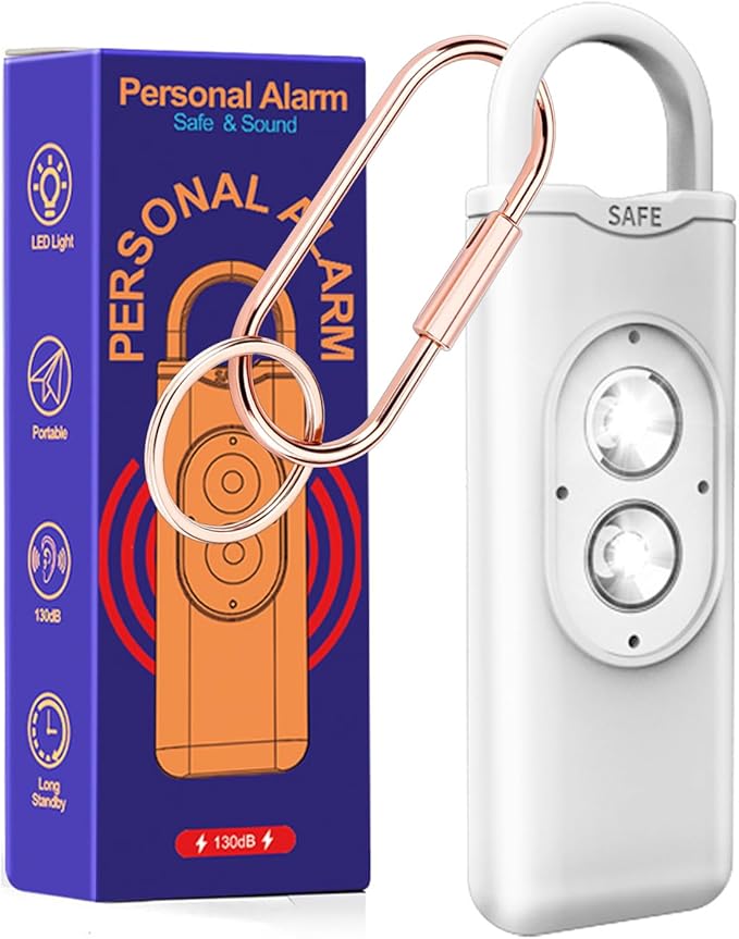 Halo-Siren Alarm, HaloSiren Personal Safety Alarm - Travel Safe Alarm with 130db Loud and LED Strobe Light, Safety Keychain Compatible with Bags, Keys, Backpacks (White)