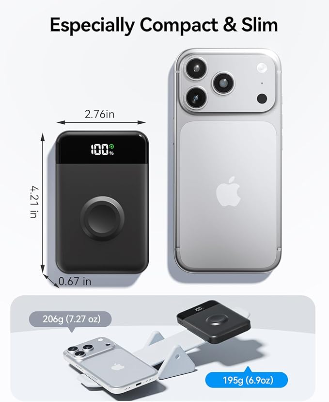 for Magsafe Portable Charger, 10000mAh 22.5W Power Bank for iPhone 17/16/15/14/13/12, Travel Essentials USB-C Wireless Magnetic Battery Pack for Apple Watch Ultra/11/10/9/8/7/6/SE