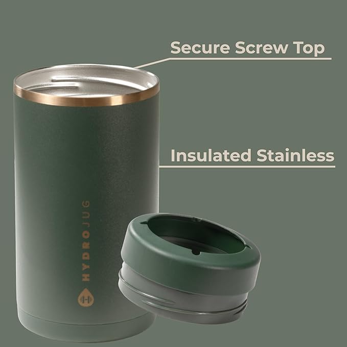 HydroJug Standard Can Cooler - 2-in-1 Insulated Can Cooler Cup - Stainless Steel Can Holder with Non-Slip Rubber Base - Screw-Top Lid - Dishwasher Safe - 16oz, Pine