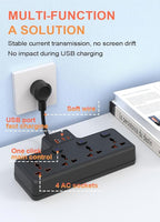Wall Mount Power Strip with 4 AC Outlets & USB-C (20W) and USB Ports, Plug Extender with Individual Switches, Space Saving Multi Plug Outlet for Home, Office, Dorm & Travel, Black