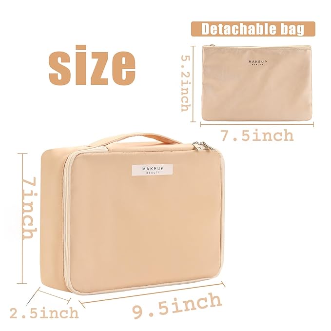 Queboom Travel Makeup Bag Cosmetic Bag Makeup Bag Toiletry bag for women and men (Beige)