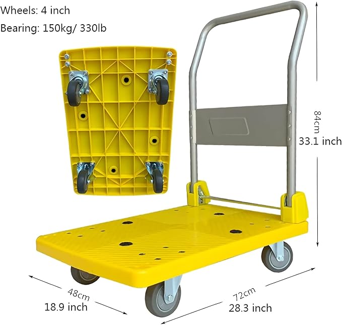 Foldable Platform Cart with Metal Handle & Swivel Wheels Quiet Movement for Heavy Loads Ideal for Luggage Home Travel330 LB Capacity Versatile Utility Trolley
