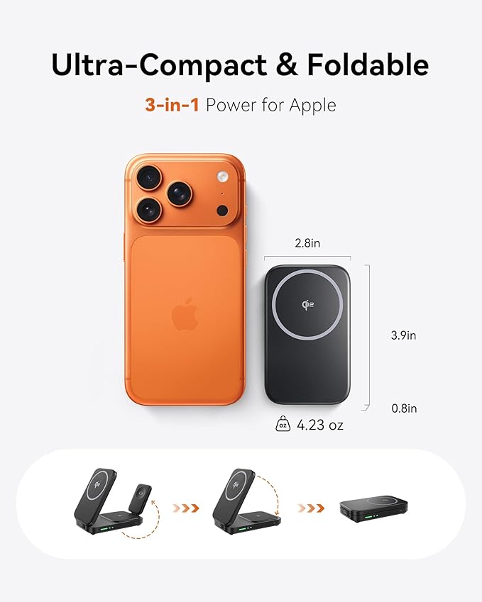 INIU Ultra Slim 10000mAh 45W PD Power Bank & Qi2 Certified, 3 in 1 Wireless Charging Station for Apple Multiple Devices Combo