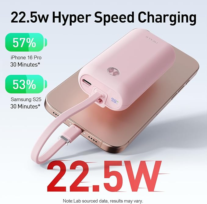 iWALK 4500mAh Portable Charger & 10000mAh Power Bank with Built-in Plug & Cable, Compatible with iPhone 15/16/16 Plus/16 Pro/16 Pro Max, Samsung Galaxy S25/S24/S23 Android