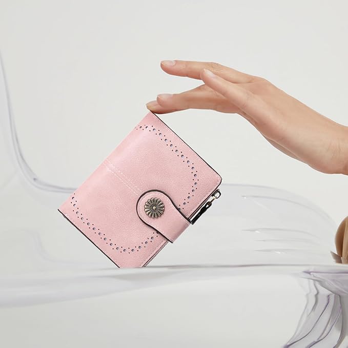 Small Wallet for Women Bifold Credit Card Holder RFID Blocking with Zipper Pocket