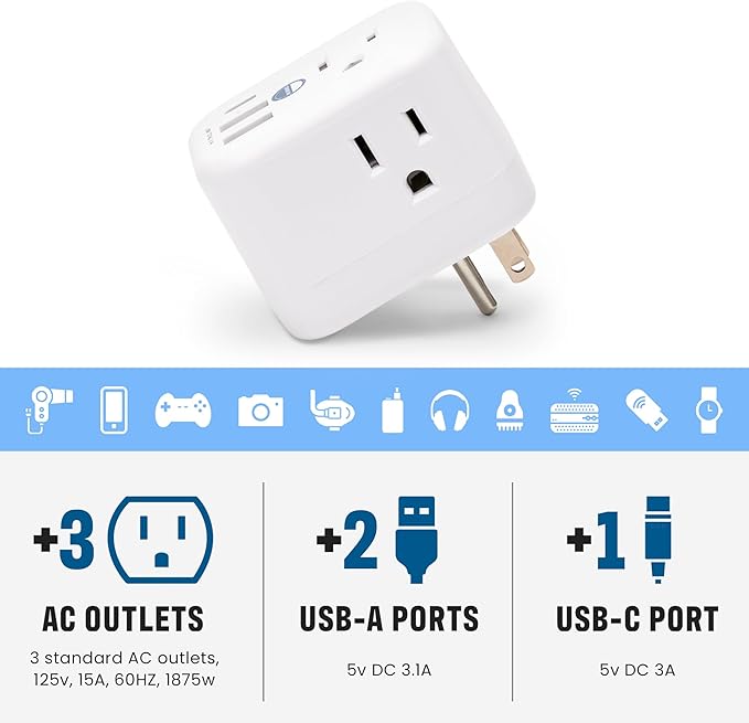 Cruise Approved Power Strip Foldable, Non Surge Protector Travel Power Strip, Multi Plug, 6 Outlets, 2 USB-A, 1 USB-C, & 3 AC Outlet for Carnival, Celebrity, Princess, & Major Lines in 2026 & 2027