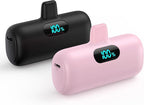 [2 Pack] Small Portable Charger for iPhone14/13, 5000mAh PD Fast Charging Power Bank, LCD Display Cute Mini Battery Pack Compatible with iPhone 14/14 Pro Max/13/13 Pro/12 Pro/11/XR/X/8-Black+Pink