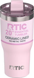 RTIC 20oz Essential Tumbler with Lid, Ceramic Lined, Insulated, Stainless Steel, Metal, Double Wall Vacuum-Insulation, Travel Cup for Iced Coffee, Tea, Hot and Cold Drink, Pale Pink