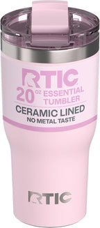RTIC 20oz Essential Tumbler with Lid, Ceramic Lined, Insulated, Stainless Steel, Metal, Double Wall Vacuum-Insulation, Travel Cup for Iced Coffee, Tea, Hot and Cold Drink, Pale Pink