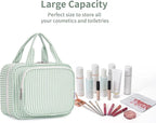 Narwey Striped Hanging Toiletry Bag for Women Travel Makeup Bag Organizer Toiletries Bag for Travel Size Essentials Accessories Cosmetics (Mint Green Stripe (Medium))
