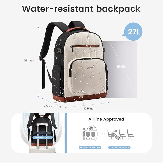 LOVEVOOK Laptop Backpack for Women with Giant Tumbler Holder Pocket,15.6 Inch Puffer Travel College Work Backpack Purse for Teacher Nurse,Waterproof Laptop Bag Computer Back Pack Daypack,White-Khaki