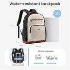 LOVEVOOK Laptop Backpack for Women with Giant Tumbler Holder Pocket,15.6 Inch Puffer Travel College Work Backpack Purse for Teacher Nurse,Waterproof Laptop Bag Computer Back Pack Daypack,White-Khaki