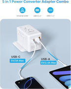 220V to 110V Travel Voltage Converter US to Europe, VINTAR 2000W International Universal Travel Adapter with 4 USB Ports (2 USB C), Step Down Power Converter Adapter Combo for EU UK US AUS