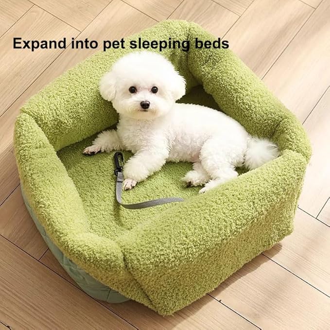 2-in-1 Convertible Pet Carrier & Dog Bed, Soft-Sided Portable Travel Tote with Safety Tether, Expandable Cat Carrier for Small Dogs & Cats, Soft Plush Inner Lining, Ideal for Car Travel, Shopping