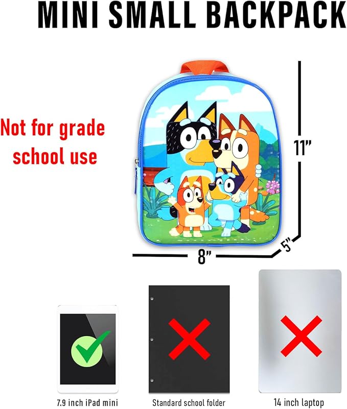 Bluey Mini Backpack for Kids - Bundle with 11" Small Bag for Girls Plus Button | Bluey Backpack Purse Set