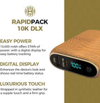 Halo RapidPack 10K DLX Power Bank | USB & USB-C Fast Charging for Multiple Devices, Smart Phones & Tablets, Synthetic Leather Wrapped, Portable Battery Charger, TSA Air Travel Approved — Gold