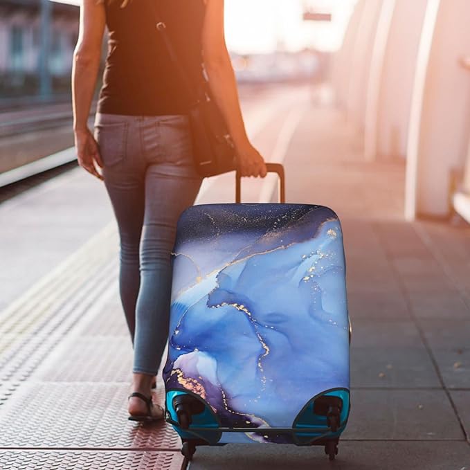 Travel Luggage Cover Suitcase Protector Fits 25-28 Inch Luggage, Blue Purple Marble Elastic Washable Stretchy Anti-scratch Luggage Sleeve with Concealed Zipper for Wheeled Suitcase Travel Accessories