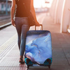 Travel Luggage Cover Suitcase Protector Fits 25-28 Inch Luggage, Blue Purple Marble Elastic Washable Stretchy Anti-scratch Luggage Sleeve with Concealed Zipper for Wheeled Suitcase Travel Accessories