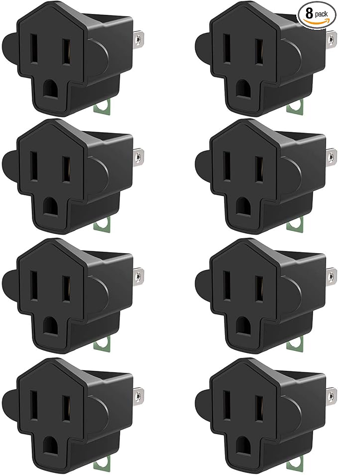 JACKYLED ETL Listed 3-2 Prong Converter Polarized Grounding Adapter 3-Prong to 2-Prong Adapter Fireproof Material 392℉ Resistant Wall Outlets for Household Appliances Industrial, Black, 8 Pack