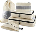 U+U 5 Set Packing Cubes for Travel Essentials Ultralight Luggage Packing Organizers with Laundry Bag and Shoe Bag for Vacation, Business Trip and Camping (Cream)