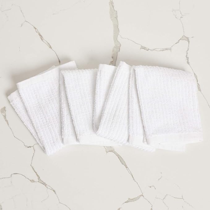 CASA COPENHAGEN Ribbed Bar Mop Towels - Pack of 12, 10"x10" 100% Cotton, Highly Absorbent & Durable Towels, Multipurpose Kitchen Towels for Home, Bar, Restaurant, Cleaning & More