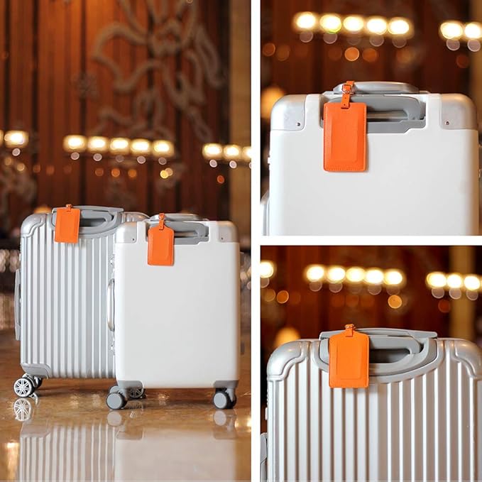Vigorport Leather Personalized Suitcase Tag Set Luggage Id Tags Labels Travel Accessories - Set of 4