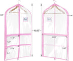 Univivi Clear Pink PVC Dance Costume Bags Garment Bag 40 Inch for Dance Competitions, with 4 Medium Clear Zipper Pockets and 1 Large Back Zippered Pocket(Clear/Pink)