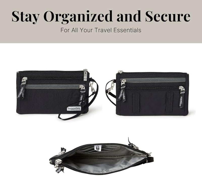 Baggallini Anti-theft RFID Currency Organizer 8"x4.25" Travel Accessory Passport Holder Money Belt Wallet w/Card Slots