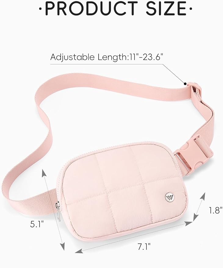WESTBRONCO Puffer Fanny Packs for Women Quilted Nylon Waterproof Belt Bag with 2 Zipper, Puffy Crossbody Bag with Adjustable Strap, 1L Waist Bag for Travel Daily