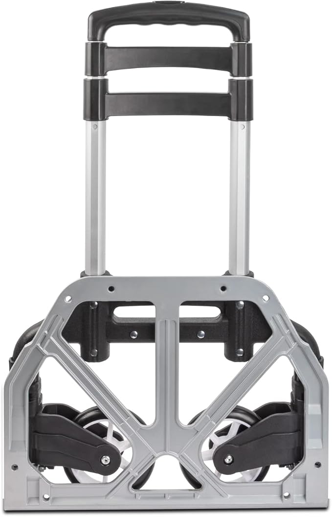 Ultimaxx Professional Heavy-Duty 150 Pound (lb) Capacity Aluminum Folding Hand Truck/Luggage Cart (Black/Silver) with Adjustable Handle, Folding Away Wheels, and Bungee Cord