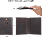 Polare Slim RFID Blocking Leather Passport Holder Travel Bifold Wallet For Men (Dark Brown with AirTag Slot)