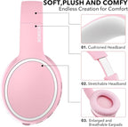 B10 Wireless Over-Ear Headphones, Lightweight Folding Stereo Bass Bluetooth Headset with Mic, 50H Playtime, Volume Control, Bluetooth 5.3 Headphones for iPad/Travel/Tablet/PC (Pink)