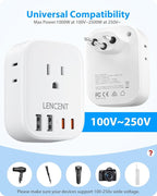 LENCENT Switzerland Travel Plug Adapter, Swiss Power Adaptor with 4 American Outlets, 4 USB Ports(2 USB C), Type J Plug Converter for US to Switzerland, Liechtenstein, Rwanda, Safe Grounded