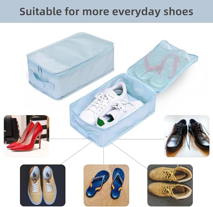 Travel Shoe Bags, Foldable Waterproof Shoe Pouches Organizer-Double Layer (2+2 Blue Shoebags)