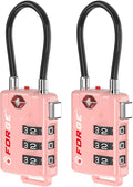 Forge TSA Approved Cable Luggage Locks, 2 Pink Locks, Re-settable Combination with Alloy Body