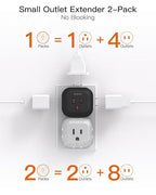 Black Multi Plug Outlet Extender 2 Pack, Wall Outlet Splitter with 5 Wall Outlets, Small Multiple Plug Extender, Cruise Essentials, Plug Adapter No Surge Protector for Cruise Ship Home Office Dorm