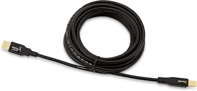 Amazon Basics USB-A to USB-B 2.0 Cable for Printer or External Hard Drive, Gold-Plated Connectors, 16 Foot, Black
