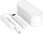 D-Line Cable Management Box with 6 AC Outlet 6ft Power Strip, Hide Extension Cords and Excess Wire Clutter, 12.75in (L) x 5in (H) x 4.5in (W) - Small, White