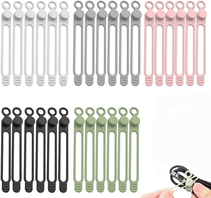 Data Cable Organizer, 2026 Upgrade Silicone Cable Ties Reusable Cable Management Organizers, Multipurpose Elastic Cord Organizer for Fastening and Bundling Cable Cords Wires (30PC)