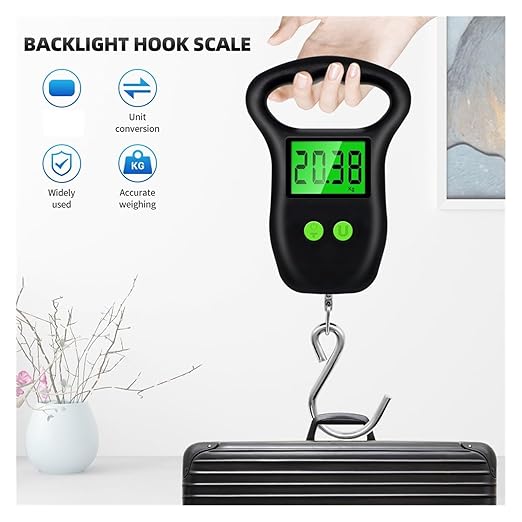 Portable Hand Held Digital Luggage Scale, 50kg/10g Hanging Scale with Hook and Measuring Tape – for Travel, Fish, and Parcels(Big Hook)