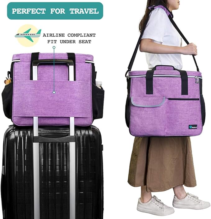 PetAmi Dog Travel Bag, Travel Pet Bag Organizer, Dog Food Travel Bag with Container Collapsible Bowls, Pet Travel Supplies Gift Accessories for Weekend Camping, Puppy Cat Diaper Bag, Purple Large