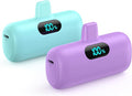[2 Pack] Mini Portable Charger 5000mAh,Ultra-Compact 15W PD Fast Charging Power Bank,LCD Display Cute Battery Pack Backup Charger Compatible with iPhone 14/14 Pro Max/13 Pro/12/11/XR/8/7-Green+Purple