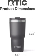 RTIC 30oz Essential Tumbler with Lid, Ceramic Lined, Insulated, Stainless Steel, Metal, Double Wall Vacuum-Insulation, Travel Cup for Iced Coffee, Tea, Hot and Cold Drink, Graphite