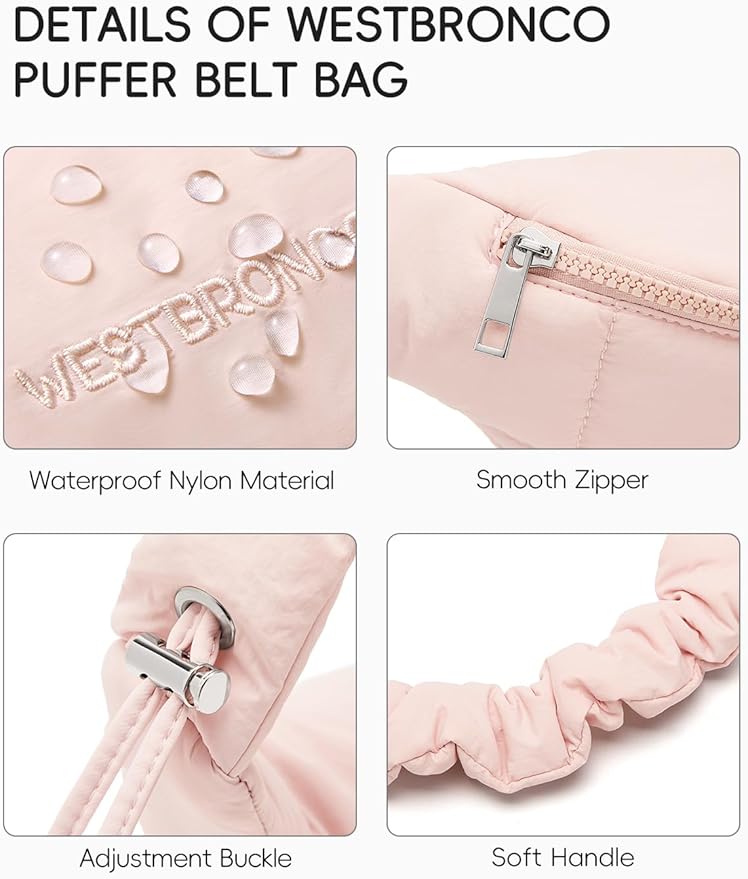 WESTBRONCO Puffer Fanny Packs for Women Small Crossbody Sling Bag, Nylon Quilted Belt Bag for Travel Hiking Running Waist Bag with Adjustable Strap