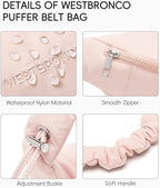 WESTBRONCO Puffer Fanny Packs for Women Small Crossbody Sling Bag, Nylon Quilted Belt Bag for Travel Hiking Running Waist Bag with Adjustable Strap