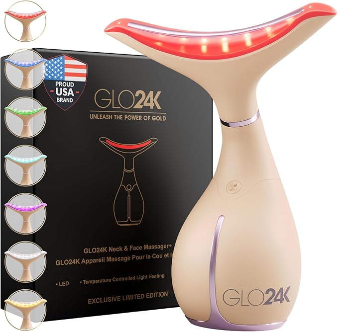 GLO24K 7 Color Beauty Device – Triple LED Action & Vibration Technology Facial and Neck Massager (Beige, 1 Pack)
