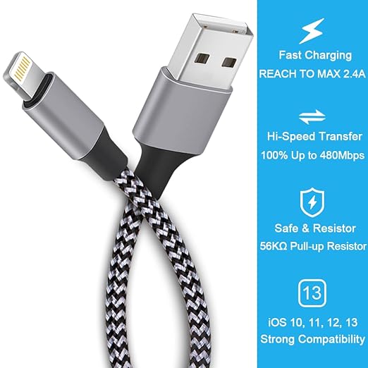 TAKAGI for iPhone Charger, [MFi Certified] Lightning Cable 3PACK 6FT Nylon Braided USB Charging Cable High Speed Transfer Cord Compatible with iPhone 14/13/12/11 Pro Max/XS MAX/XR/XS/X/8/iPad(Black)