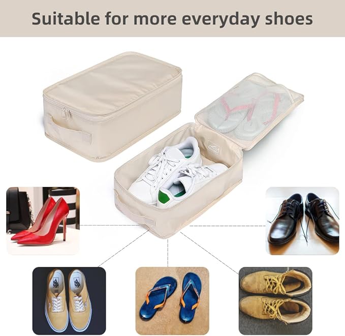 Travel Shoe Bags, Foldable Waterproof Shoe Pouches Organizer-Double Layer (6 Cream Shoe Bags)