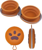 Collapsible Dog Bowls,2-in-1 Pet Bowls with Zipper Carrying Case and Carabiner Clip for Traveling Hiking Camping Walking,Brown